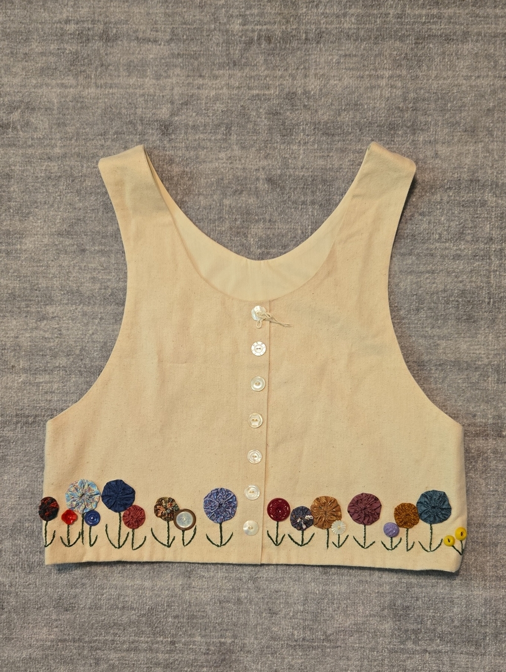 Embroidered Cream Cotton Tank Top
